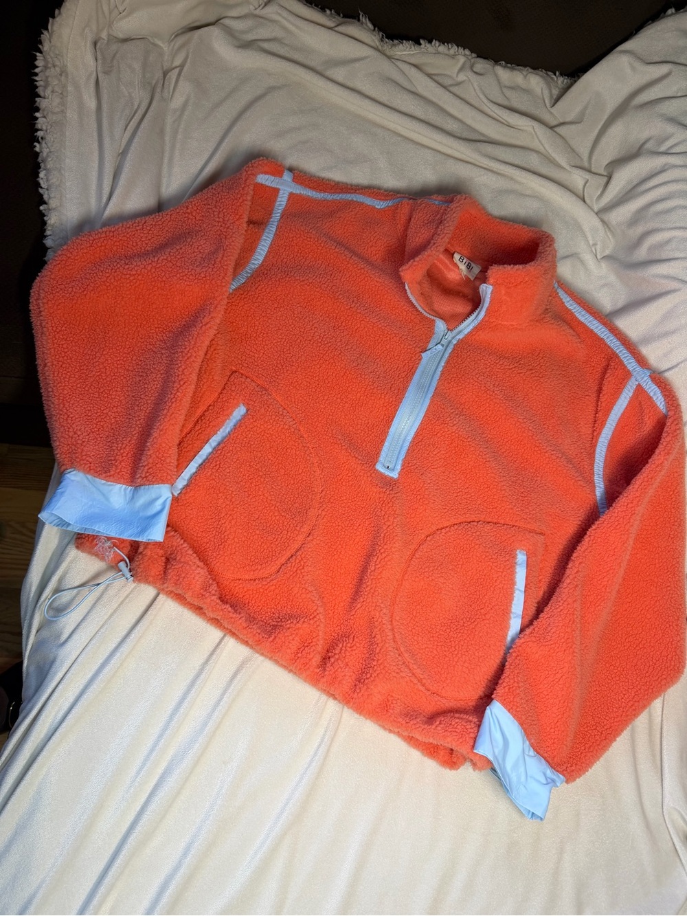 BiBi Coral Sherpa Half-Zip Pullover with Light Blue Trim